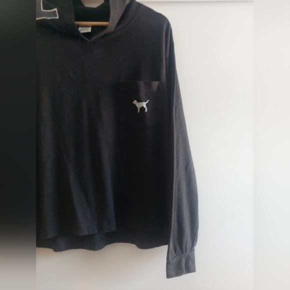 Victoria's Secret PINK Longsleeve Hooded Shirt logo spellout black gray - Picture 3 of 5